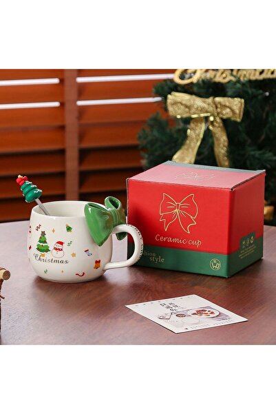 Choice 401-500ml Green 2025 New Cute Christmas Ceramic Mug with Bow, Stylish ...
