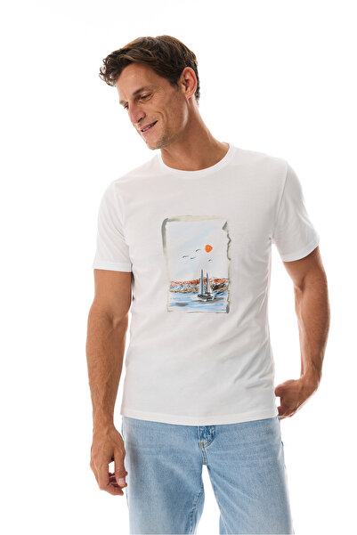 Mudo تي شيرت مطبوع بياقة دائرية وأكمام قصيرة