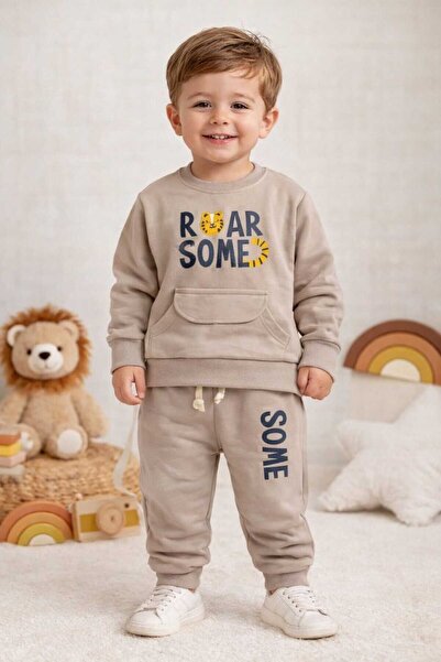 WOW Roar Some yazılı Cep detaylı Mevsimlik iki iplik sweatshirtlü 2li Erkek ç...
