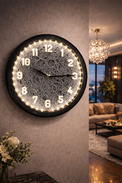 Bedoris Ay Desenli LED Işıklı Duvar Saati