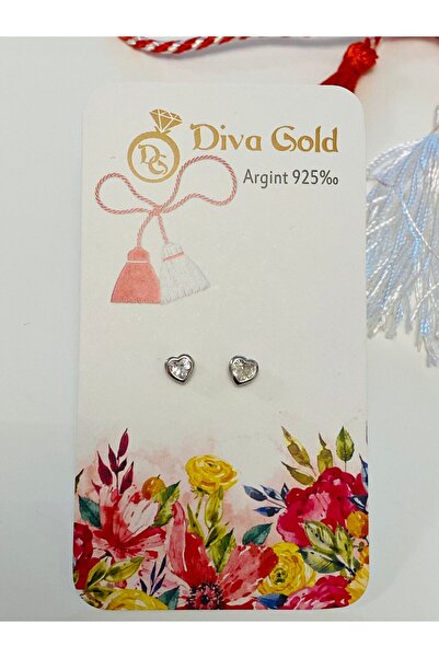 Diva Gold Silver Heart Earrings Mărțișor