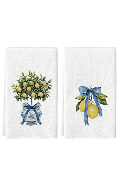 Choice 2pcs Yellow 2Pcs, Lemon and Blue Bow Kitchen Towels, 40Cm*60Cm Towel S...