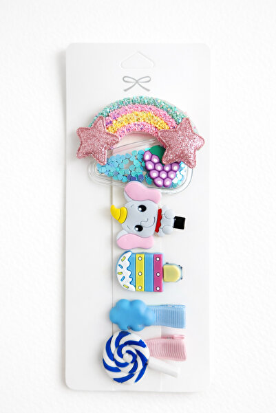 LİNACO Simli Gökkuşağı Temalı 6’lı Saç Toka Seti