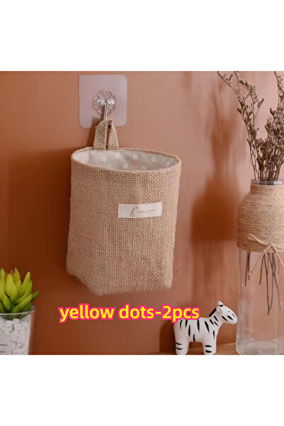 Choice yellow dots-2pcs 2pcs Wall-Hanging Storage Bags Cotton Linen Storage B...