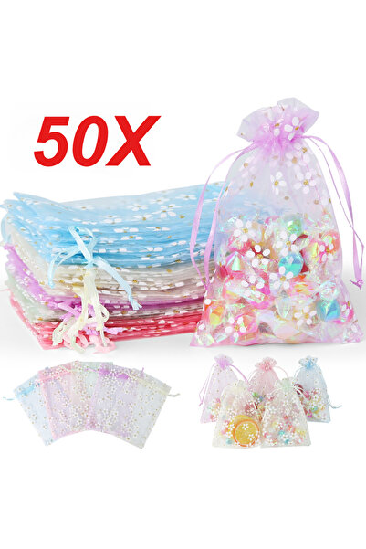 Choice 7×9 سم - 2.7×3.5 بوصة، متعدد الألوان - 50 قطعة، أكياس أورجانزا برباط م...