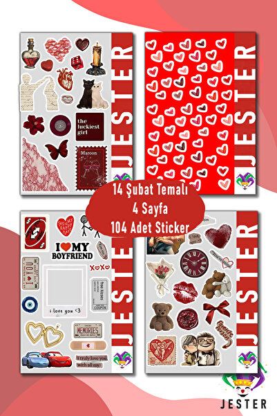 Jester 14 Şubat Temalı 4'lü Sticker, Çıkartma, Günlük, Ajanda, Planlayıcı, Bu...