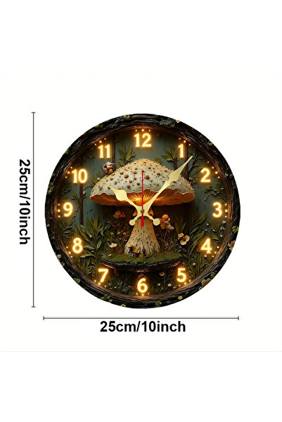 Choice 10 inch GZ-WYT09150058 Forest Mushroom Wooden Round Silent Hanging Wal...