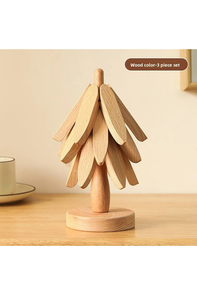 Choice مجموعة قواعد أكواب من خشب بامبو الطبيعي بتصميم شجرة، مقاومة للحرارة، م...