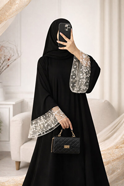 Omnia Amnia Abaya - Half-circle Crepe fabric with wide sleeves and luxurious ...