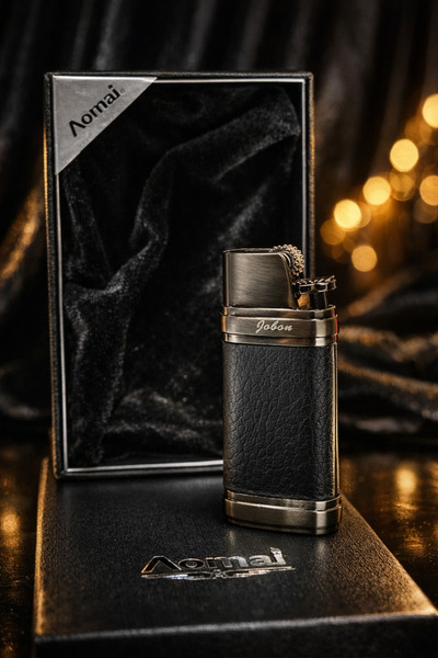 Jobon Lüks Deri Detaylı Taşlı Metal Çakmak – Premium Hediyelik Özel Tasarım