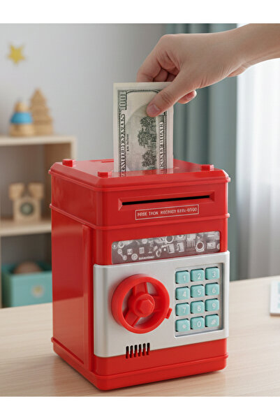 moryconcept Şifreli Otomatik Kağıt Para Alan ATM Kasa Kumbara Kırmızı 19 x 14...
