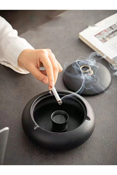 Choice منفضة سجائر عصرية رمادية داكنة مع غطاء لمنع تطاير الرماد، قطعة ديكور م...