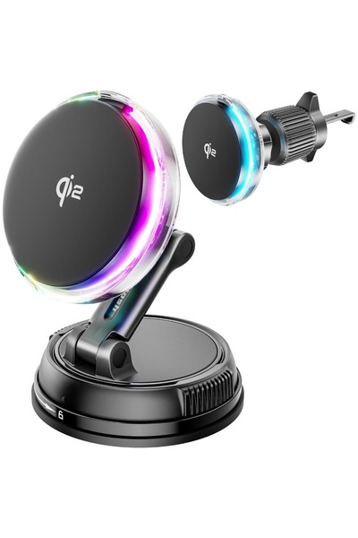 Choice black 15W QI2 Wireless Car Charger Magnetic RGB Fast Charging Radiator...
