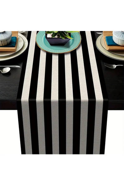 choice2 33X183cm 3 1pc Geometric Stripe Linen Table Runner, Modern Simple Bla...