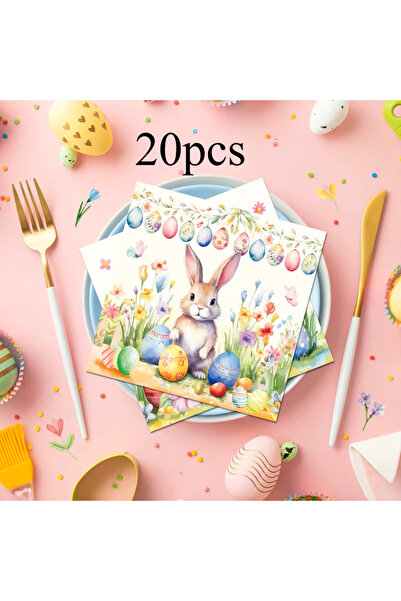 Choice 20pcs 20pcs Easter napkins with cute chicken and rabbit designs, color...