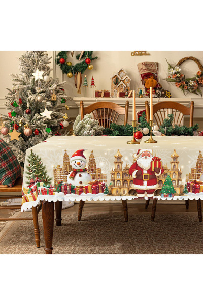 choice2 152X305Cm S365 1Pc Vintage Golden Christmas Tablecloth with Santa Cla...