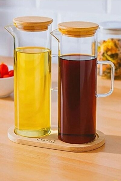 Reoona 3 Parça 400 ML Borosilikat Yağlık - Bambu Altlık Ve 2 Adet Bambu Kapak...