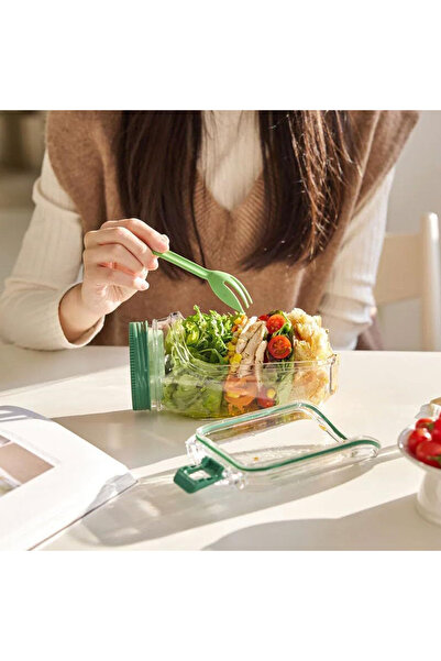 Choice برطمان سلطة أخضر قطعة واحدة، سعة كبيرة، برطمان سلطة عمودي متعدد الطبقا...