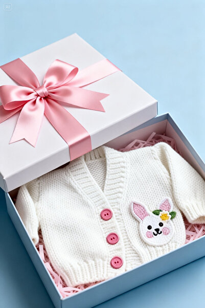 LunivellArt Hand Knitted Baby Cardigan with Amigurumi Rabbit for Newborn Baby...