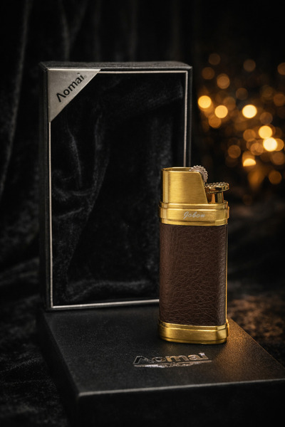 AOMAİ Jobon Lüks Deri Detaylı Taşlı Metal Çakmak – Premium Hediyelik Özel Tas...