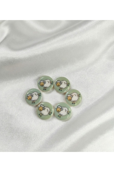 6 Adet 15 Mm Yeşil Kuzu Desenli Figürlü Düğme