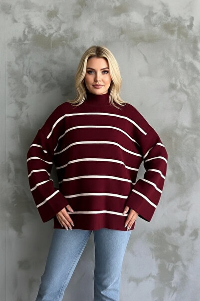 İntive Lingerie Women's Striped High-Neck Modern Sweater