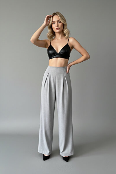İntive Lingerie Women's Elegant Textured Pleated Trousers