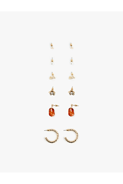 Koton Taş Detaylı 6'lı Top ve Halka Küpe Seti