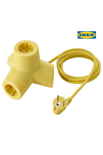 IKEA HORNFELS Uzatma Kablosu 4'lü Priz, Sarı, 1.8 metre uzun
