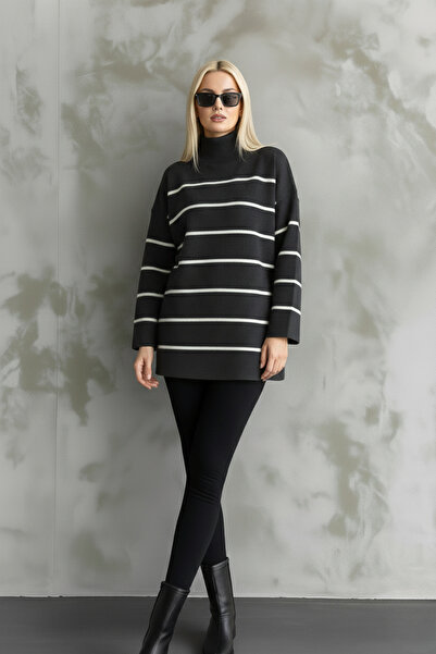 İntive Lingerie Women's Striped High-Neck Modern Sweater