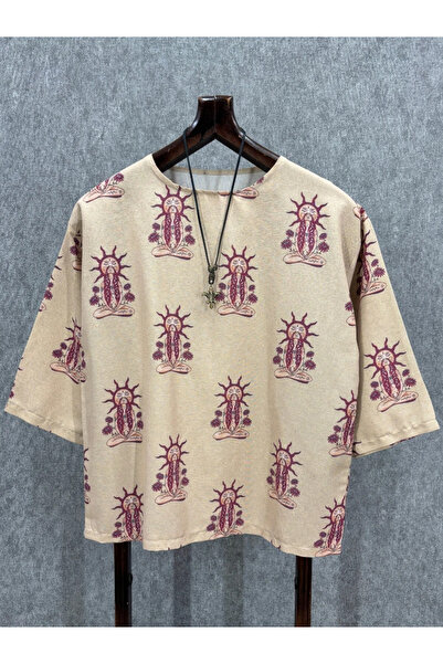 FıttingRoom Oversize Fakir Sleeve Washable Bohemian Cotton Linen Tshirt
