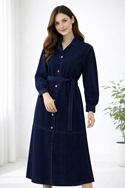 hiramir Kadın Günlük Şık Kuşaklı Denim Kot Elbise YZ2605