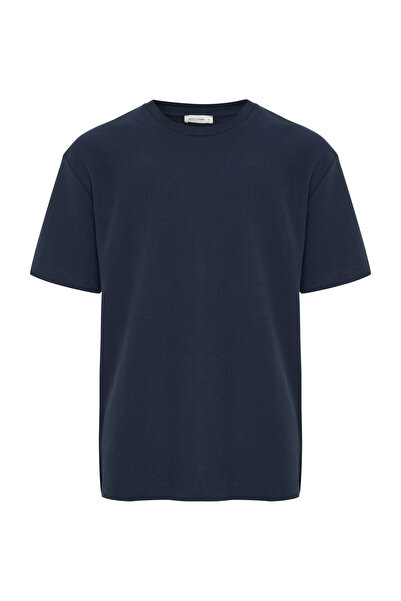 Mudo Erkek Lacivert Bisiklet Yaka Oversize T-Shirt