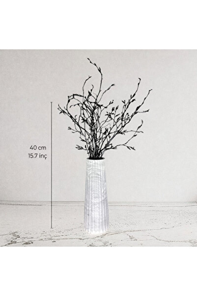 KumKum Doğal Siyah Kuru Gürgen Dalı Dekoru (40 cm) – Siyah Mermer Deseni Vazo