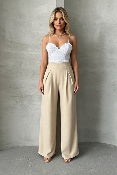 İntive Lingerie Women's Elegant Textured Pleated Trousers