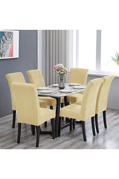 RABY Set of Elastic Chair Covers, 6 Chairs HS18, Cream White, 55 x 45 cm