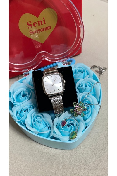 Yegane Wristwatch Steel Necklace Set for Women – Combination Watch Set with G...