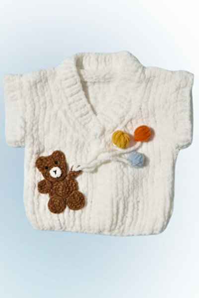 LunivellArt El Örgüsü Bebek Yelek Ayıcıklı– Yumuşak Welsoft Bebek Yeleği – Be...