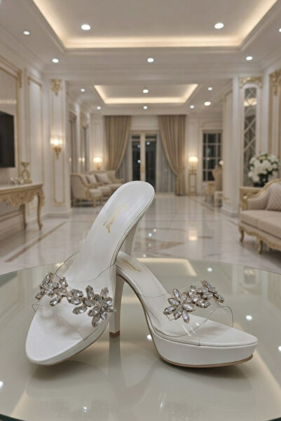 bigmama Bridal Slippers: Pearl-Embellished Dowry Slippers with Feathered Heel...