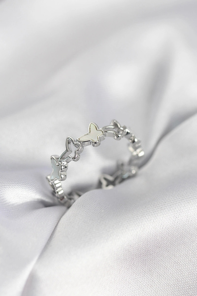 shopwave خاتم نسائي من النحاس على شكل فراشة باللون الفضي