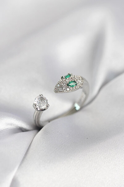 shopwave خاتم نسائي موديل ثعبان مرصع بحجر الزركون باللون الفضي