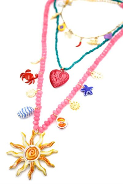 GARENTAS Beaded Sun Necklace - Pink