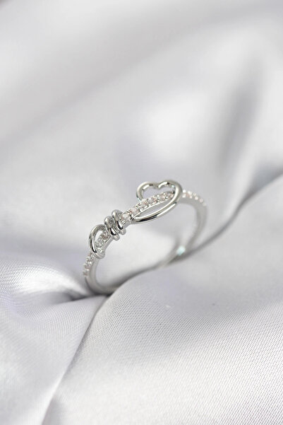 shopwave خاتم نسائي على شكل قلب حلزوني مرصع بحجر الزركون باللون الفضي