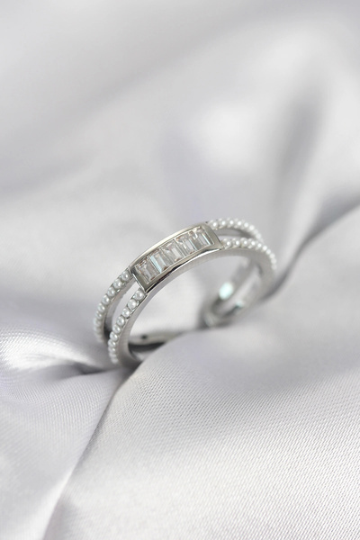 shopwave خاتم نسائي من حجر الزركون والفضة اللؤلؤية باللون الفضي