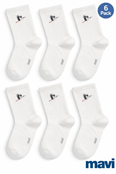 Mavi Leylek Detaylı beyaz ( 6 Çift ) Soket Çorap