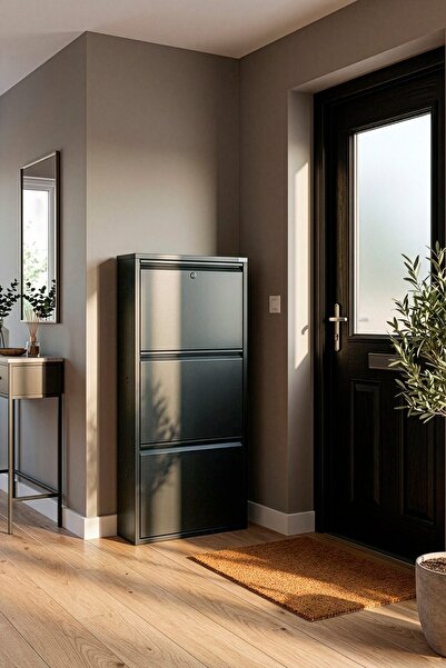 Empressco Şık Metal Ayakkabılık, 3 Bölmeli, Güvenli ve Pratik Saklama Çözümü