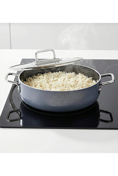 tacev Taç Sera Feel Seramik Yanmaz Yapışmaz Basık Tencere 28cm/Gri