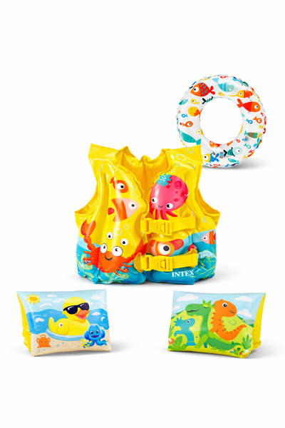 viyol marketim مجموعة تعلم السباحة للأطفال - طقم من 3 قطع يشمل أكمام سباحة وع...