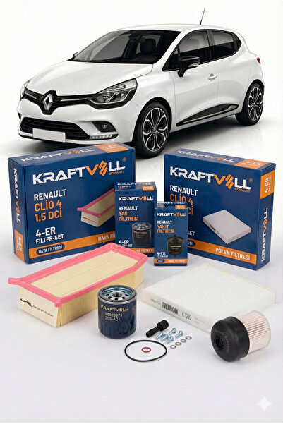Kraftvoll 4'lü Filtre Seti Hava/Yağ/Yakıt/Polen - Renault Clio 4 1.5 Dci
