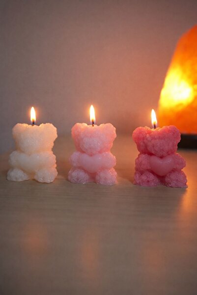 SO Aura El Yapımı Pembe-Toz Pembe-Beyaz Renk Güllü Ayıcık 3'lü